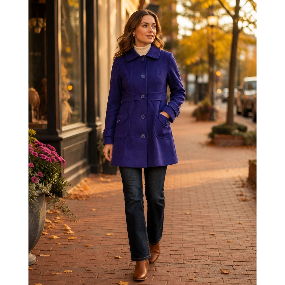 Tulle Womens Wool Blend Button Front Pea Coat Purple Mid-Length Jacket 7348DN XS